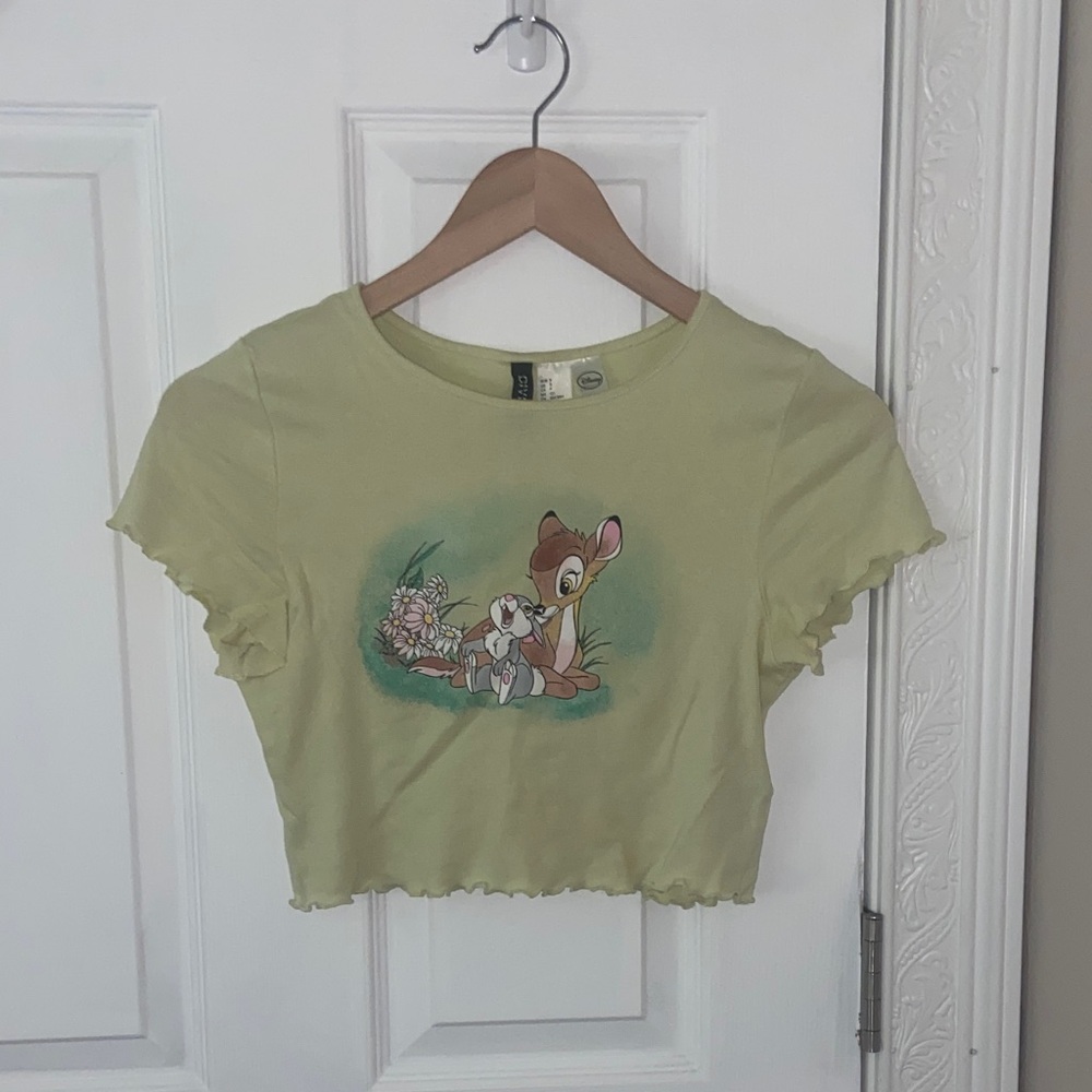 H&M Pastel Green Bambi Print Crop Top